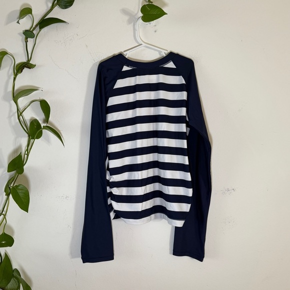 Hanna Andersson Navy & White Long Sleeve Striped Rash Guard Swim Top {12/14} - Picture 2 of 5
